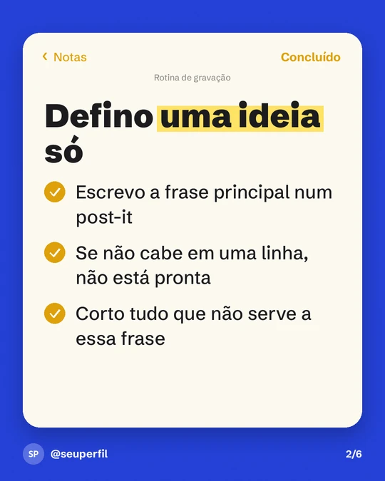 Carrossel padrão Bastidor: nota de celular com checklist sobre fundo azul