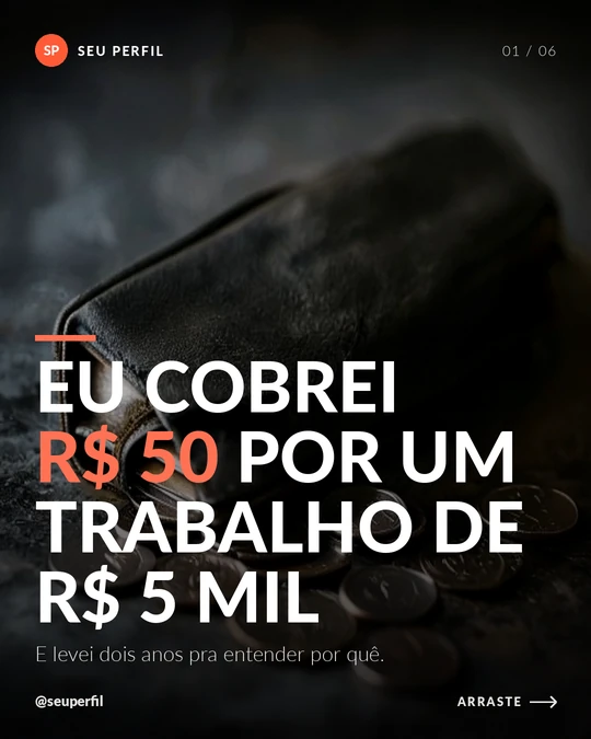 Carrossel padrão Impacto: foto escura em tela cheia com título em caixa-alta